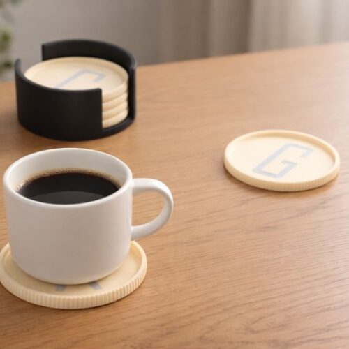 Onderzetter met Initiaal en Onderzetterhouder Set - 4 tot 6 stuks - Personaliseerbaar - 13 cm - Glazen - Bekers - Mokken