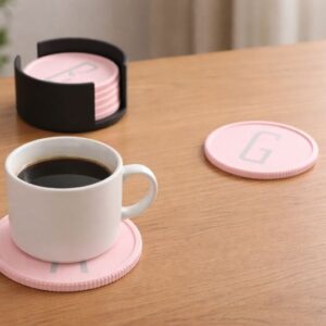 Onderzetter met Initiaal en Onderzetterhouder Set - 4 tot 6 stuks - Personaliseerbaar - 13 cm - Glazen - Bekers - Mokken