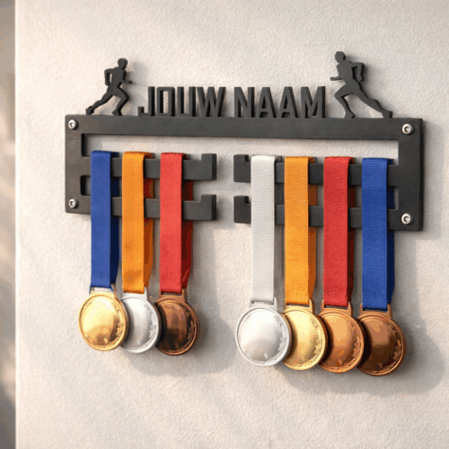 Marathon Medaillehouder Met Naam - Geschikt voor 12 Medailles - Personaliseren - Ophangen aan muur